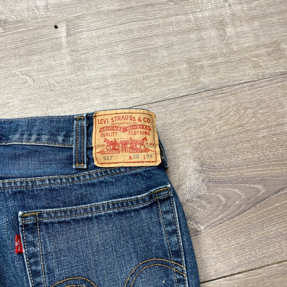 Levis Jeans 527 Low Boot Cut Mens 38x32 Blue Cotton Denim Slim Fit Casual - Picture 5 of 10